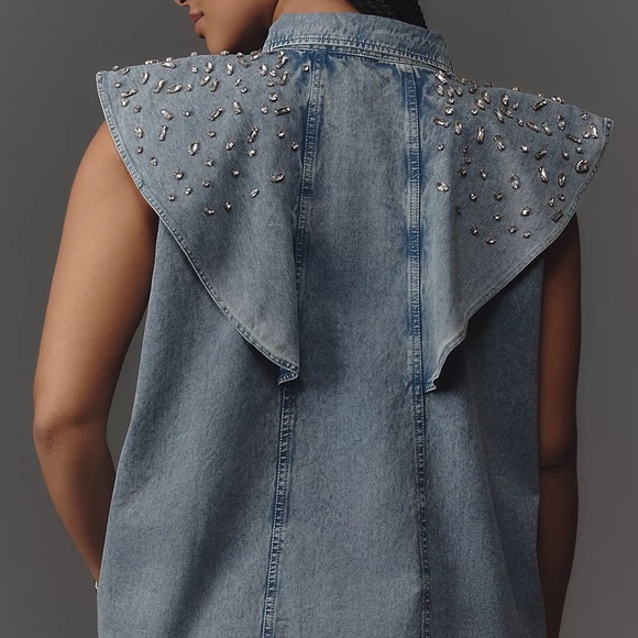 NWT! Anthropologie Let Me Be Flutter-Sleeve Embellished Top - Size Medium 🍬 - Picture 6 of 10